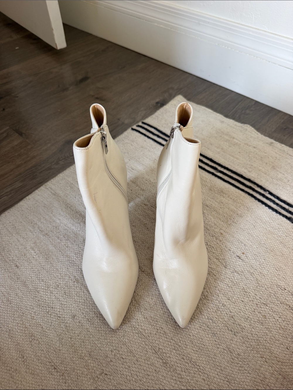 Marc Fisher Cream Pointed Toe Ankle Boots with Side Zipper